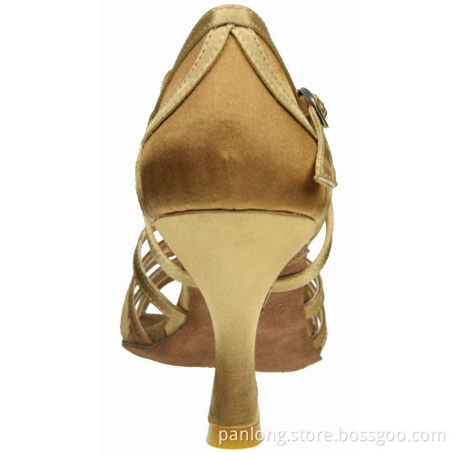 Suphini Deep Tan Satin Crystal Competition Latin Dance Shoes